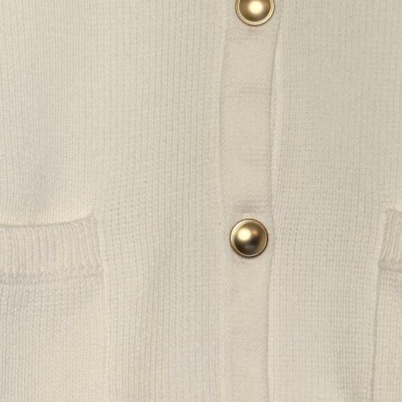 Quince Women’s Organic Cotton White Cardigan XS w/ Gold Buttons & Pockets - Picture 8 of 13